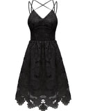 ALLOVIN Women's V Neck Spaghetti Strap Floral Lace Cocktail Dress Sexy Backless Sleeveless A Line Party Dress