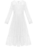 ALLOVIN Girls Long Sleeve A-Line Lace Maxi Dress Backless Ruffle Hem Flower Girl Party Dress