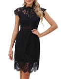 ALLOVIN Women's Sleeveless V-Back Floral Lace Cocktail Party Dress Elegant Knee Length Wedding Guest Dress