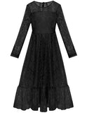 ALLOVIN Girls Long Sleeve A-Line Lace Maxi Dress Backless Ruffle Hem Flower Girl Party Dress