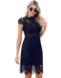 ALLOVIN Women's Sleeveless V-Back Floral Lace Cocktail Party Dress Elegant Knee Length Wedding Guest Dress