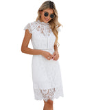 ALLOVIN Women's Sleeveless V-Back Floral Lace Cocktail Party Dress Elegant Knee Length Wedding Guest Dress