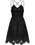 ALLOVIN Women's V Neck Spaghetti Strap Floral Lace Cocktail Dress Sexy Backless Sleeveless A Line Party Dress