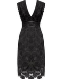 ALLOVIN Women's Sleeveless V Neck Floral Lace Cocktail Dress Knee Length Elegant Formal Party Dress