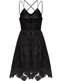 ALLOVIN Women's V Neck Spaghetti Strap Floral Lace Cocktail Dress Sexy Backless Sleeveless A Line Party Dress Black