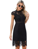 ALLOVIN Women's Sleeveless V-Back Floral Lace Cocktail Party Dress Elegant Knee Length Wedding Guest Dress