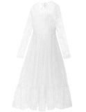 ALLOVIN Girls Long Sleeve A-Line Lace Maxi Dress Backless Ruffle Hem Flower Girl Party Dress