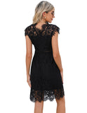 ALLOVIN Women's Sleeveless V-Back Floral Lace Cocktail Party Dress Elegant Knee Length Wedding Guest Dress