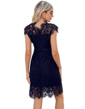 ALLOVIN Women's Sleeveless V-Back Floral Lace Cocktail Party Dress Elegant Knee Length Wedding Guest Dress Navy Blue