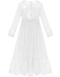 ALLOVIN Girls Long Sleeve A-Line Lace Maxi Dress Backless Ruffle Hem Flower Girl Party Dress