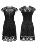 ALLOVIN Women's Sleeveless V-Back Floral Lace Cocktail Party Dress Elegant Knee Length Wedding Guest Dress