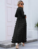 ALLOVIN Women's Long Sleeve Hollow Out Boho Maxi Dress Flowy Casual Long Tulle Dress with Pockets Black